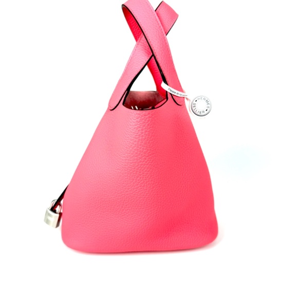 Authentic HERMES Picotin Lock 18 PM Pink Rose Azalee Taurillon Clemence Satchel - Picture 4 of 11